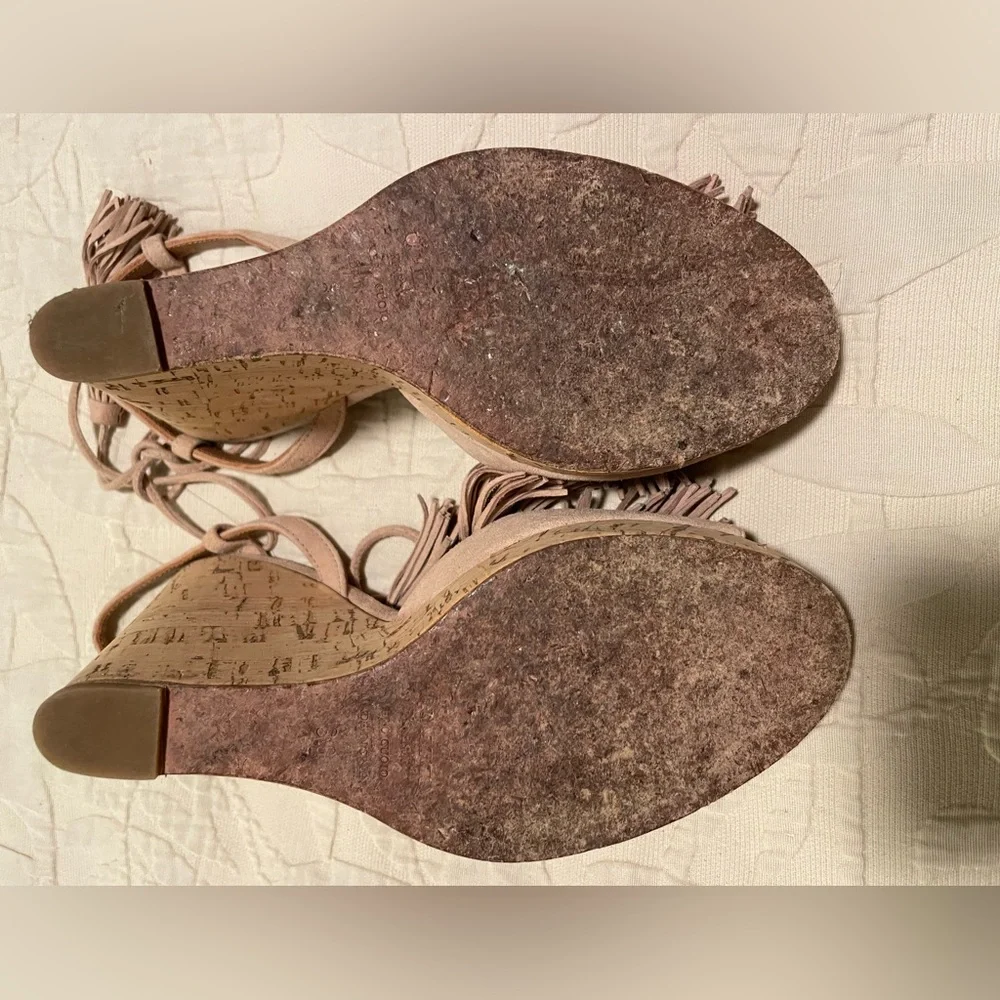 Aquazzura Blush Pink Suede Cork Wedge Sandals